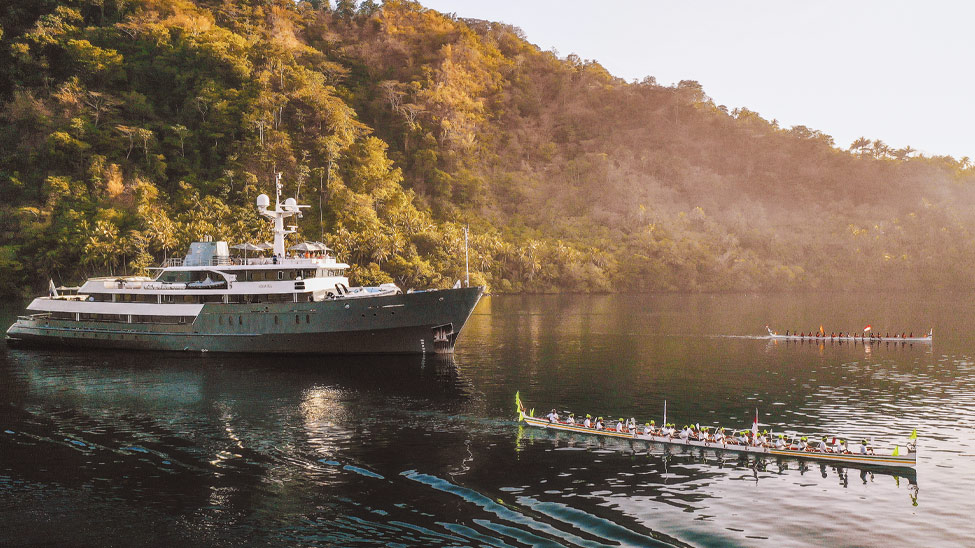 Indonesian ship on river